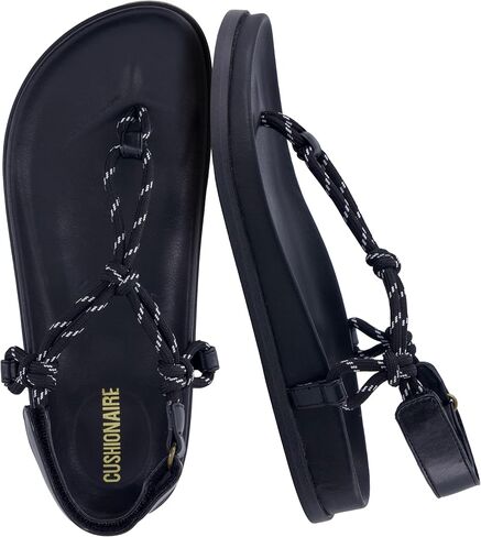 صنادل CUSHIONAIRE Era Rope Thong Strappy للنساء، صنادل مسطحة بسيطة أحذية نسائية مع دعم للكاحل قابل للتعديل in Kuwait