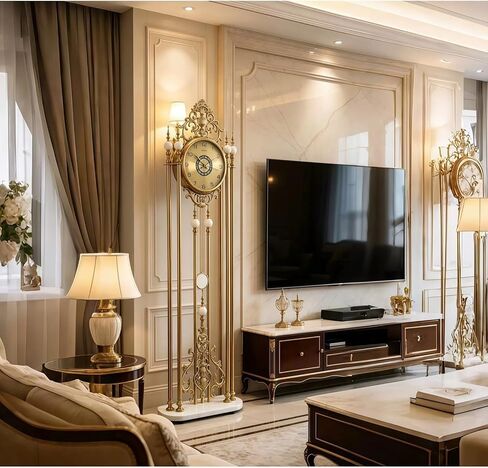 Grandfather Clocks Metal Floor Clock Quartz Silent European Style Decorative for Living Room in Kuwait