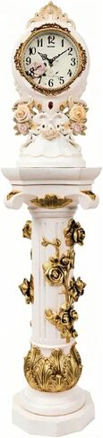 Grandfather Clocks Floor Clock Quartz Silent Ornate Column Floral Pedestal for Living Room(White) in Kuwait