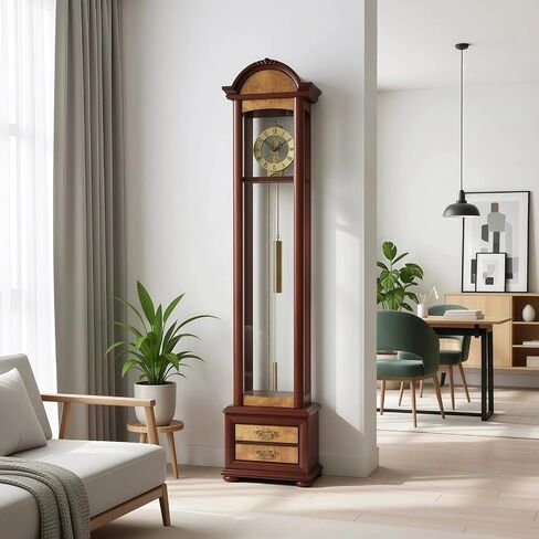 Grandfather Clocks Wood Grandfather Clock Floor Mechanical Pendulum Roman Numeral for Home in Kuwait