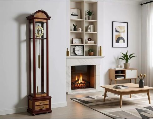 Grandfather Clocks Wood Grandfather Clock Floor Mechanical Pendulum Roman Numeral for Home in Kuwait