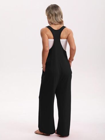 Womens Jumpsuit Summer Loose Overalls Casual Trendy Long Pants U Neck Wide leg Romper with Pockets in Saudi Arabia