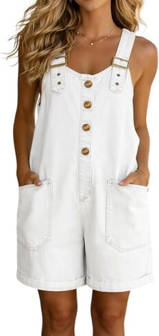 Denim Overall Shorts for Women Jean Romper Sleeveless Loose Fit Denim Short Overalls with Pockets Summer Jumpsuits in Kuwait