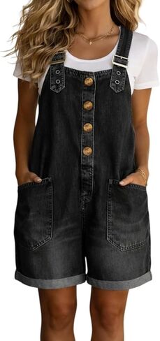 Denim Overall Shorts for Women Jean Romper Sleeveless Loose Fit Denim Short Overalls with Pockets Summer Jumpsuits in Kuwait