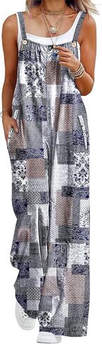 YESNO Casual Wide Leg Jumpsuits for women Summer Boho Bib Pants Overalls Floral Print Pleated Rompers with Pockets PZL in Kuwait