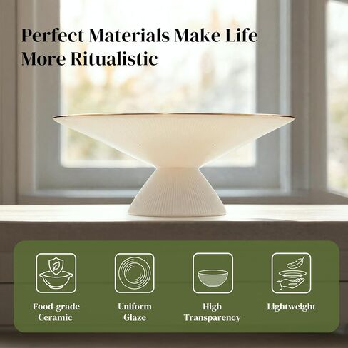 DOWAN 9 Inch Gold Rimmed Footed Decorative Bowl, 42% Bone China Fruit Bowl with Double Gold Line Design, European Ceramic Bowl for Entryway Coffee Table Decor & Storage, Dishwasher Safe in Kuwait