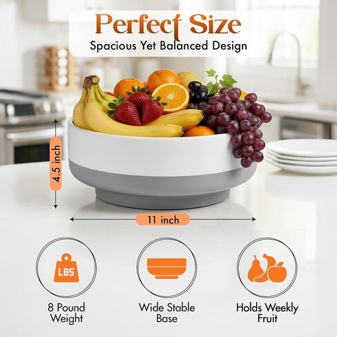 Gennua Kitchen Concrete Fruit Bowl for Kitchen Counter - Modern Two-Tone Stone Centerpiece with Wide Stable Base, Large Decorative Cement Bowl for Entryway Table, Coffee Table Decor, Key Bowl,11 Inch in Saudi Arabia