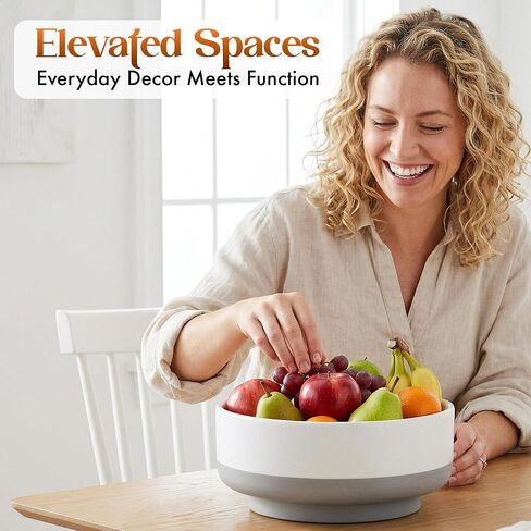 Gennua Kitchen Concrete Fruit Bowl for Kitchen Counter - Modern Two-Tone Stone Centerpiece with Wide Stable Base, Large Decorative Cement Bowl for Entryway Table, Coffee Table Decor, Key Bowl,11 Inch in Saudi Arabia