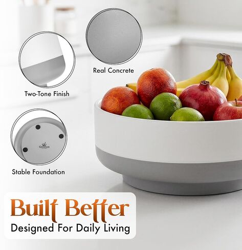 Gennua Kitchen Concrete Fruit Bowl for Kitchen Counter - Modern Two-Tone Stone Centerpiece with Wide Stable Base, Large Decorative Cement Bowl for Entryway Table, Coffee Table Decor, Key Bowl,11 Inch in Saudi Arabia