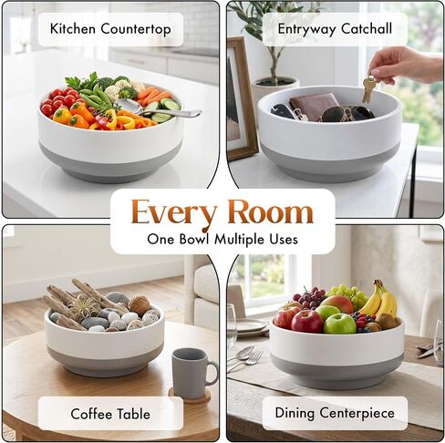 Gennua Kitchen Concrete Fruit Bowl for Kitchen Counter - Modern Two-Tone Stone Centerpiece with Wide Stable Base, Large Decorative Cement Bowl for Entryway Table, Coffee Table Decor, Key Bowl,11 Inch in Saudi Arabia