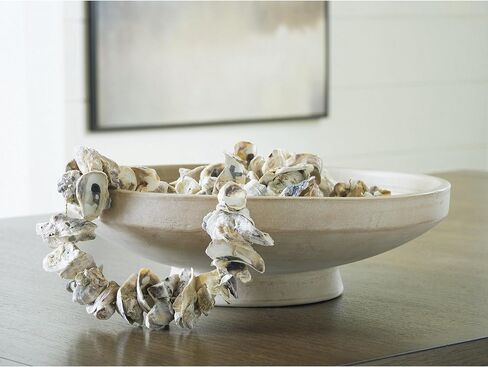 Signature Design by Ashley Justy Decorative Bowl, Terra Cotta Accent With Antiqued Beige Finish for Table Displays and Centerpiece Styling, 18" W x 18" D x 5.25" H in Kuwait