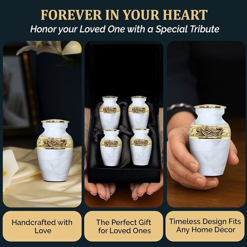 Small Urns for Human Ashes Keepsake - Cremation Urns for Human Ashes Adult Male & Female - Keepsake Urns Set - Honor Your Loved One with Funeral Memorial Urn(Pearl White, Set of 4) in Kuwait