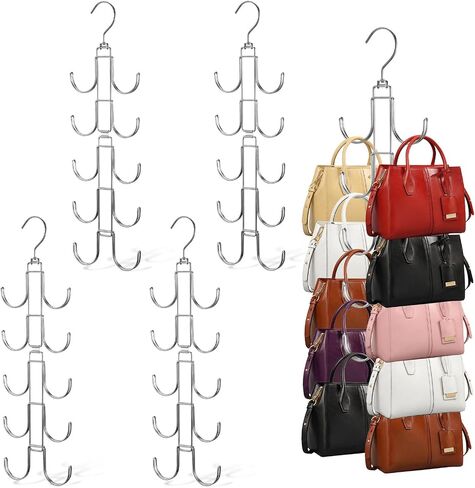 4 Pack Purse Organizer for Closet, Purse Hanger with 10 Big Hooks, 360 Degree Rotation Bag Holder for Organizer Display, Foldable Space Saving Hangers Rack for Handbag, Belt, Scarve, Tie in Saudi Arabia