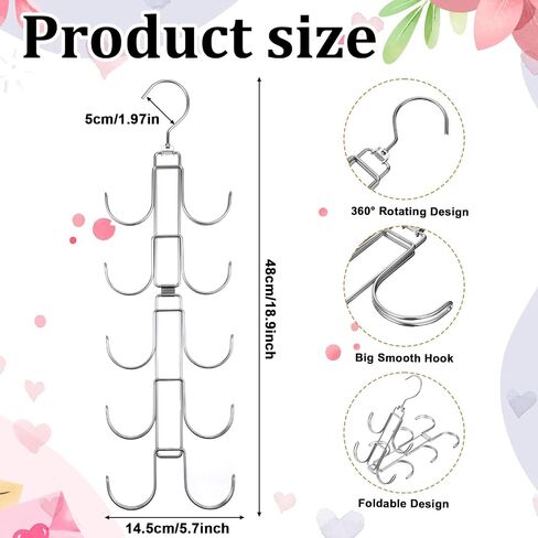 4 Pack Purse Organizer for Closet, Purse Hanger with 10 Big Hooks, 360 Degree Rotation Bag Holder for Organizer Display, Foldable Space Saving Hangers Rack for Handbag, Belt, Scarve, Tie in Saudi Arabia