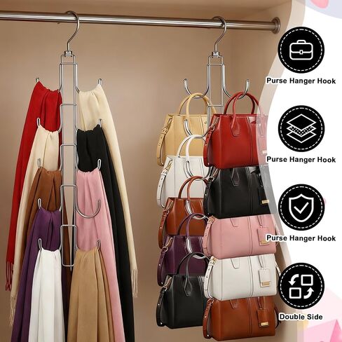 4 Pack Purse Organizer for Closet, Purse Hanger with 10 Big Hooks, 360 Degree Rotation Bag Holder for Organizer Display, Foldable Space Saving Hangers Rack for Handbag, Belt, Scarve, Tie in Saudi Arabia