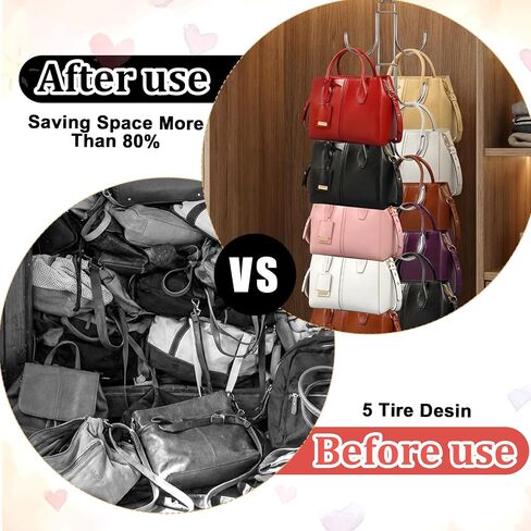 4 Pack Purse Organizer for Closet, Purse Hanger with 10 Big Hooks, 360 Degree Rotation Bag Holder for Organizer Display, Foldable Space Saving Hangers Rack for Handbag, Belt, Scarve, Tie in Saudi Arabia