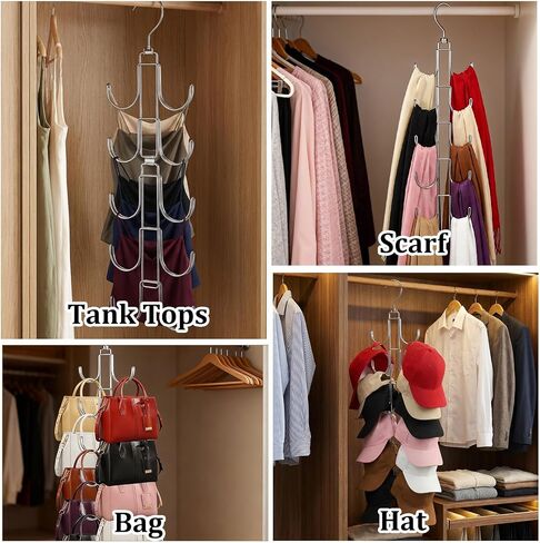 4 Pack Purse Organizer for Closet, Purse Hanger with 10 Big Hooks, 360 Degree Rotation Bag Holder for Organizer Display, Foldable Space Saving Hangers Rack for Handbag, Belt, Scarve, Tie in Saudi Arabia