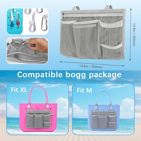 Organizer Holder for Bogg Bag Accessories, Mesh Divider Pouch with Cup & Phone Holder, 2 Key Holders and 2 Hooks Storage Compatible with Bogg Beach Rubber Tote Bag in Saudi Arabia