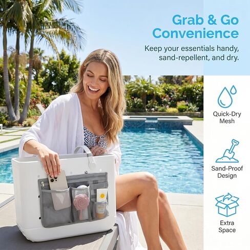 Organizer Holder for Bogg Bag Accessories, Mesh Divider Pouch with Cup & Phone Holder, 2 Key Holders and 2 Hooks Storage Compatible with Bogg Beach Rubber Tote Bag in Saudi Arabia