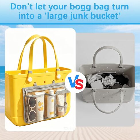 Organizer Holder for Bogg Bag Accessories, Mesh Divider Pouch with Cup & Phone Holder, 2 Key Holders and 2 Hooks Storage Compatible with Bogg Beach Rubber Tote Bag in Saudi Arabia