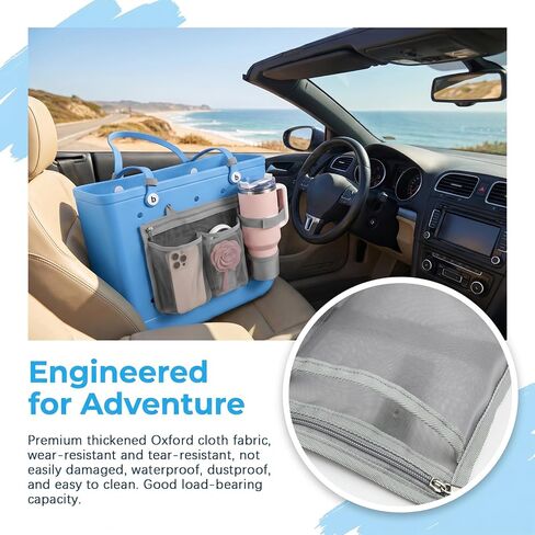 Organizer Holder for Bogg Bag Accessories, Mesh Divider Pouch with Cup & Phone Holder, 2 Key Holders and 2 Hooks Storage Compatible with Bogg Beach Rubber Tote Bag in Saudi Arabia