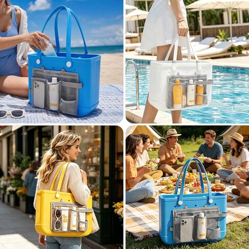 Organizer Holder for Bogg Bag Accessories, Mesh Divider Pouch with Cup & Phone Holder, 2 Key Holders and 2 Hooks Storage Compatible with Bogg Beach Rubber Tote Bag in Saudi Arabia