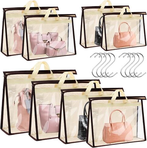 8 Pack Clear Handbag Storage Bags, Hanging Closet Organizer with Zipper, Handles & Hooks, Dustproof Purse Storage, 4 Assorted Sizes in Saudi Arabia