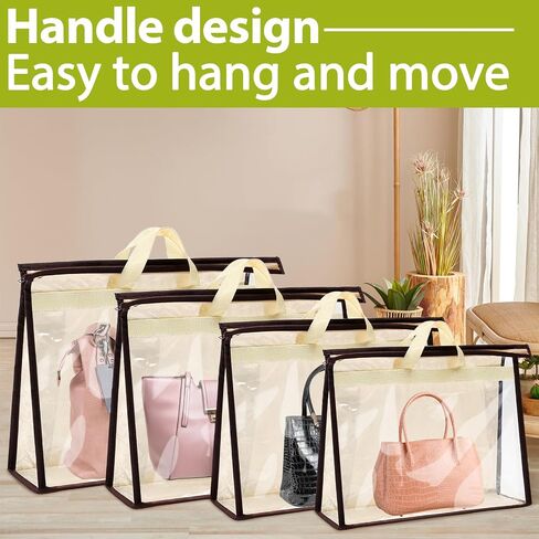 8 Pack Clear Handbag Storage Bags, Hanging Closet Organizer with Zipper, Handles & Hooks, Dustproof Purse Storage, 4 Assorted Sizes in Saudi Arabia