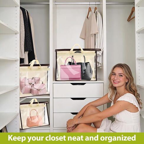 8 Pack Clear Handbag Storage Bags, Hanging Closet Organizer with Zipper, Handles & Hooks, Dustproof Purse Storage, 4 Assorted Sizes in Saudi Arabia