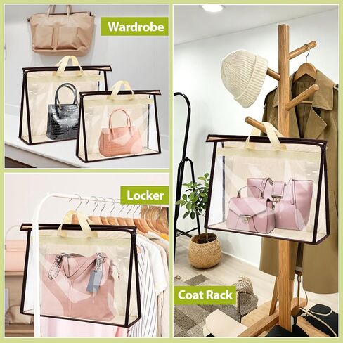8 Pack Clear Handbag Storage Bags, Hanging Closet Organizer with Zipper, Handles & Hooks, Dustproof Purse Storage, 4 Assorted Sizes in Saudi Arabia