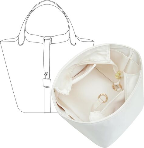 Picotin 22 Bag Insert - Satin Fabric Picotin 22 Bags Purse Organizer Insert with Zipper - Soft & Smooth Touch - Fits Hermes Women's Luxury Handbags Inner Liner(PC22/Etoupe Grey) in Saudi Arabia