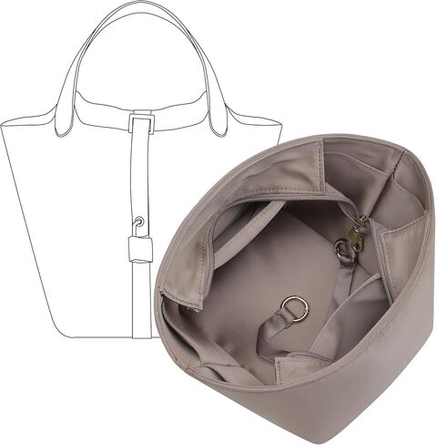Picotin 22 Bag Insert - Satin Fabric Picotin 22 Bags Purse Organizer Insert with Zipper - Soft & Smooth Touch - Fits Hermes Women's Luxury Handbags Inner Liner(PC22/Etoupe Grey) in Saudi Arabia