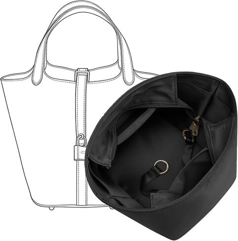 Picotin 22 Bag Insert - Satin Fabric Picotin 22 Bags Purse Organizer Insert with Zipper - Soft & Smooth Touch - Fits Hermes Women's Luxury Handbags Inner Liner(PC22/Etoupe Grey) in Saudi Arabia