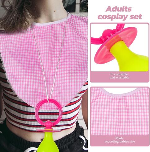 Pink Cloth Costume Outfit for Babies & Adults - Funny Props Bib Hat Pacifier for Cosplay, Halloween, Parties (16.5X7X6CM) in Kuwait