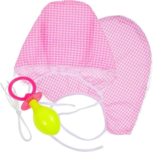Pink Cloth Costume Outfit for Babies & Adults - Funny Props Bib Hat Pacifier for Cosplay, Halloween, Parties (16.5X7X6CM) in Kuwait
