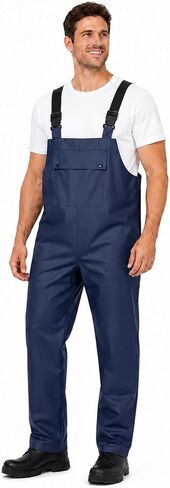 Men's PU Waterproof Bib Overalls, Heavy Duty Rain Pants, Farming and Commercial Fishing Foul Weather Gear in Saudi Arabia