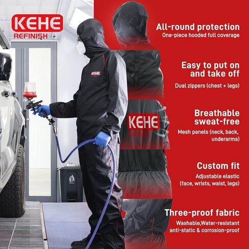2-PACK Reusable One-Piece Hooded Spray Paint Suit with Breathable Mesh, Anti-Static, Water-Resistant & Washable Full Body Protective Coverall for Automotive & Industrial L in Saudi Arabia