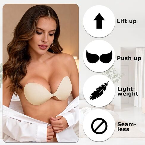 2026 Push Up Sticky Bra,2 Pack Adhesive Invisible Backless Bra, 4 Pairs of Nipple Covers, Reusable, Suitable for Women, Stylish and Fashionable Black in Saudi Arabia