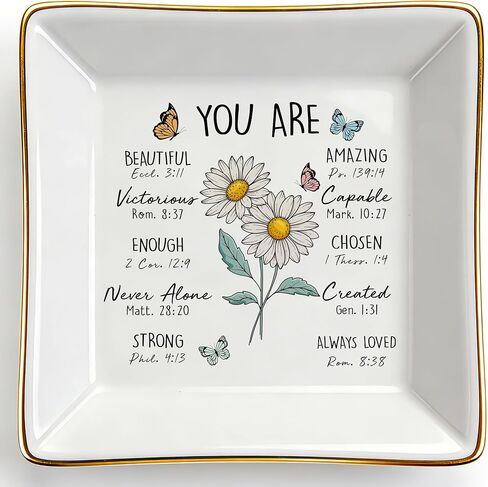 PUDDING CABIN Birthday Gifts for Women, Pink Rose Scripture Jewelry Dish, Christian Gift in Saudi Arabia