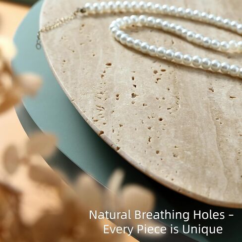 Natural Travertine Tray, Modern Decorative Stone Tray for Coffee Table, Jewelry Display Organizer for Rings Necklace, Candle Holder Catchall for Living Room Bathroom Vanity Decor (S) in Kuwait