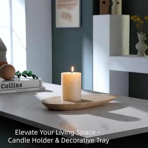 Natural Travertine Tray, Modern Decorative Stone Tray for Coffee Table, Jewelry Display Organizer for Rings Necklace, Candle Holder Catchall for Living Room Bathroom Vanity Decor (S) in Kuwait