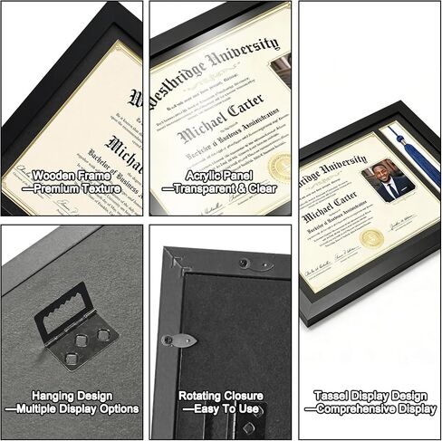 Diploma Frame with Tassel Holder: Black Wood Certificate Frame for Graduation, Degree License Display for Gift (15.2 x 10.5) in Saudi Arabia