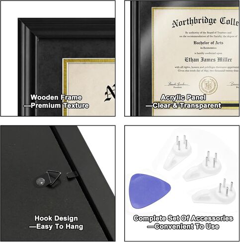 Double 8.5x11 Diploma Frame: Black Graduation Degree Certificate Frame, Wood Holder Fit for Picture or College License or Photo in Saudi Arabia