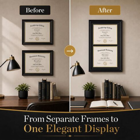Double 8.5x11 Diploma Frame: Black Graduation Degree Certificate Frame, Wood Holder Fit for Picture or College License or Photo in Saudi Arabia