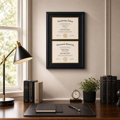Double 8.5x11 Diploma Frame: Black Graduation Degree Certificate Frame, Wood Holder Fit for Picture or College License or Photo in Saudi Arabia