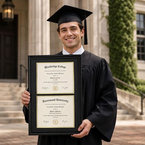 Double 8.5x11 Diploma Frame: Black Graduation Degree Certificate Frame, Wood Holder Fit for Picture or College License or Photo in Saudi Arabia