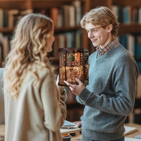 مجموعة زوايا الكتب - أرشيف كتب حلقات الحكمة - غلاف خشبي وألغاز ثلاثية الأبعاد مع ضوء LED، مجموعة DIY للبالغين، مجموعة ديوراما لتزيين رف الكتب، لأعياد الميلاد in Kuwait