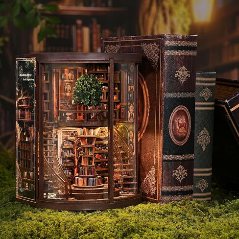 مجموعة زوايا الكتب - أرشيف كتب حلقات الحكمة - غلاف خشبي وألغاز ثلاثية الأبعاد مع ضوء LED، مجموعة DIY للبالغين، مجموعة ديوراما لتزيين رف الكتب، لأعياد الميلاد in Kuwait