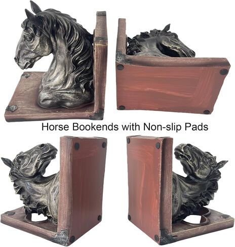 Horse Bookends Decorative Vintage Rustic Heavy Duty Book Ends Holders Stopper Unique Modern Farmhouse Fun for Shelves Bookshelf Desk Office, A Pair of Resin Animal Gift for Chinese New Year 2026, 7.5" in Kuwait