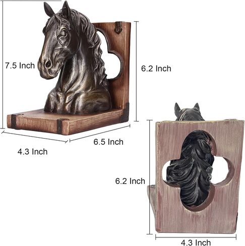Horse Bookends Decorative Vintage Rustic Heavy Duty Book Ends Holders Stopper Unique Modern Farmhouse Fun for Shelves Bookshelf Desk Office, A Pair of Resin Animal Gift for Chinese New Year 2026, 7.5" in Kuwait